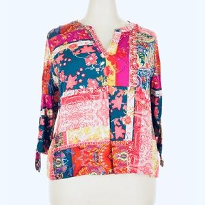 Jones New York Colorful Patchwork Blouse